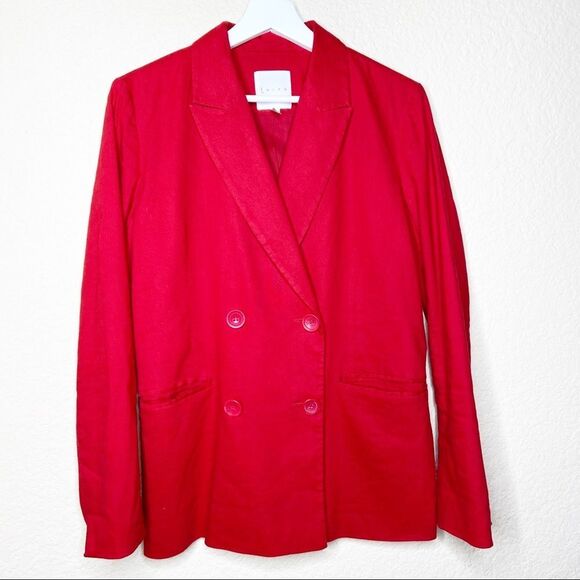 Leith Red Linen Blend Boyfriend Blazer - Picture 2 of 7